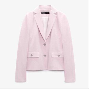 ZARA JEWEL BUTTON BLAZER JACKET LILAC PINK SIZE M
